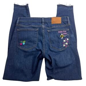 J. Crew Toothpick Distressed Skinny Jeans Embroidered Save The Bees Size 28